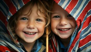 ai généré souriant enfants, américain drapeau, de bonne humeur portrait, mignonne les filles généré par ai photo