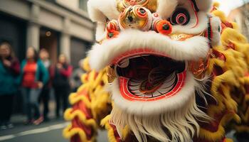 ai généré coloré dragon danses apporter joie à chinois célébrations généré par ai photo