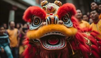 ai généré coloré dragon danses apporter joie à chinois culture généré par ai photo
