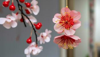 ai généré magnifique Cerise fleur branche vitrines la nature vibrant couleurs généré par ai photo