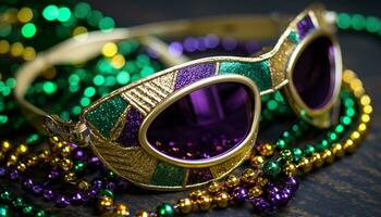 ai généré brillant, multi coloré des lunettes de soleil réfléchir vibrant mardi gras fête généré par ai photo