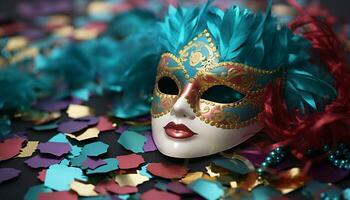 ai généré coloré masques et costumes apporter joie à fête généré par ai photo