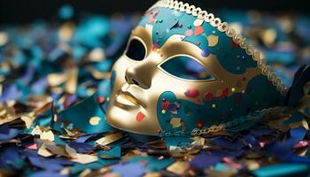 ai généré fête un événement avec coloré costumes et mascarade masques généré par ai photo