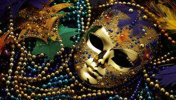 ai généré multi coloré masque dans vibrant carnaval fête généré par ai photo
