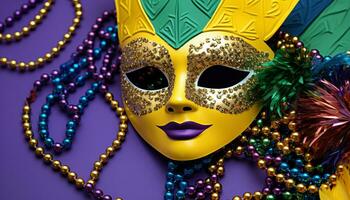 ai généré coloré masques et costumes apporter mardi gras joie généré par ai photo