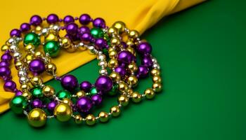 ai généré mardi gras fête, vibrant couleurs, brillant perles généré par ai photo