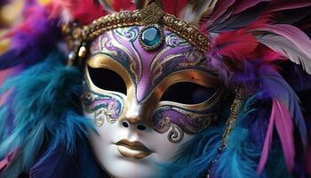 ai généré masqué élégance dans vibrant couleurs à Vénétie parade généré par ai photo