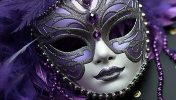 ai généré violet masque déguisements Humain visage dans costume généré par ai photo