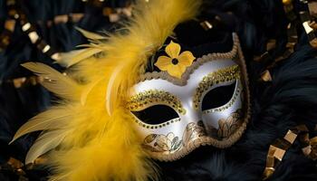 ai généré à plumes masque déguisements élégance à traditionnel carnaval un événement généré par ai photo