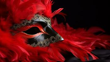 ai généré mystérieux élégance, une à plumes masque dans déguisement généré par ai photo