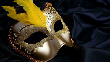 ai généré d'or costume masque ajoute élégance à le fête généré par ai photo