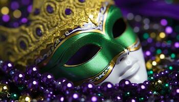 ai généré mardi gras costume, violet déguisement, vibrant fête généré par ai photo