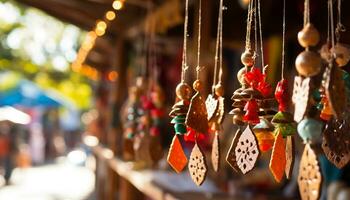 ai généré Noël marché, souvenir magasin, illuminé kiosque, de fête décorations généré par ai photo