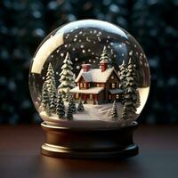 ai généré neige globe sur en bois tableau, hiver décoration généré par ai photo