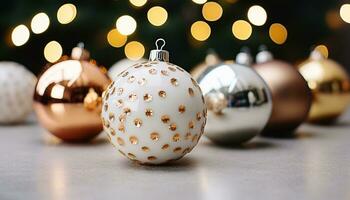 ai généré brillant or ornement décore Noël arbre avec élégance généré par ai photo