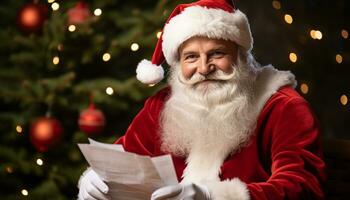 ai généré souriant Sénior homme en portant cadeau, célébrer Noël généré par ai photo