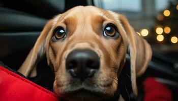 ai généré mignonne chiot à la recherche à caméra, espiègle et de bonne humeur généré par ai photo