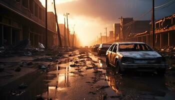 ai généré sale voiture vitesses par ville des rues à crépuscule généré par ai photo