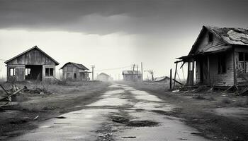 ai généré abandonné cabane dans sinistre, foncé paysage, patiné et ruiné généré par ai photo