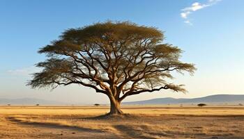 ai généré silhouette de acacia arbre sur aride africain plaine généré par ai photo