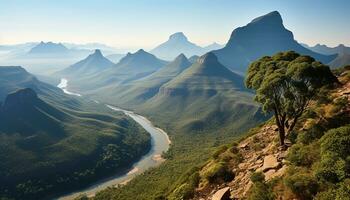 ai généré majestueux Montagne culminer, la nature beauté dans aérien vue généré par ai photo