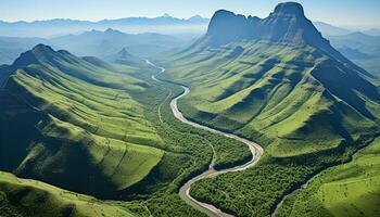 ai généré majestueux Montagne culminer, vert prairie, et bleu l'eau généré par ai photo