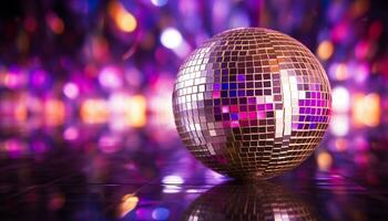ai généré brillant disco Balle reflète vibrant vie nocturne fête généré par ai photo