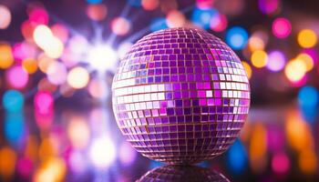 ai généré brillant disco Balle illumine vibrant boîte de nuit généré par ai photo