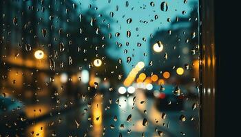 ai généré goutte de pluie reflets sur humide verre créer abstrait motifs généré par ai photo