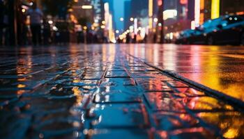 ai généré nuit voiture disques par pluie dans ville généré par ai photo