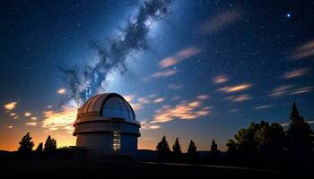 ai généré laiteux chemin, astronomie, galaxie, nuit, étoile, espace, télescope, la nature généré par ai photo