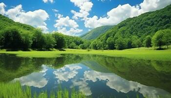 ai généré magnifique été Prairie avec vert herbe généré par ai photo