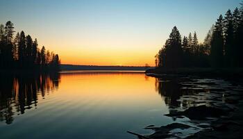 ai généré le coucher du soleil plus de le tranquille eau, reflétant le beauté généré par ai photo