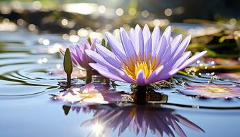 ai généré lotus l'eau lis fleur reflète élégance et tranquillité généré par ai photo