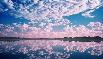 ai généré tranquille le coucher du soleil reflète sur eau, la nature beauté généré par ai photo