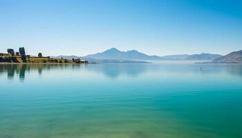 ai généré majestueux Montagne de pointe reflète dans tranquille des eaux généré par ai photo