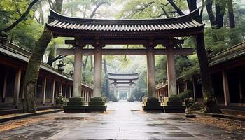 ai généré ancien pagode des stands grand dans tranquille Japonais Cour généré par ai photo