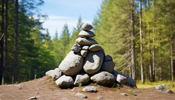 ai généré tranquille scène, Montagne cairn soldes la nature harmonie généré par ai photo