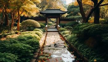 ai généré l'automne feuilles peindre la nature beauté dans Japonais jardins généré par ai photo
