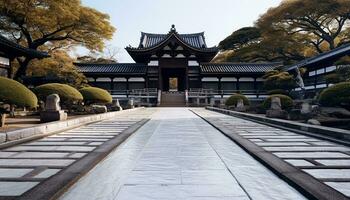 ai généré ancien pagode des stands grand, izing Japonais spiritualité, généré par ai photo