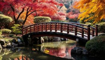 ai généré l'automne paysage, Japonais érable arbre reflète vibrant couleurs, généré par ai photo