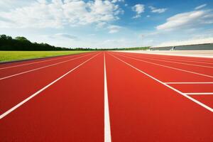 ai généré fonctionnement Piste dans le stade. caoutchouc enrobage. lisse surface prêt pour coureurs. génératif ai photo