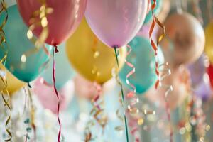 ai généré coloré des ballons et banderoles à le faire la fête. génératif ai photo