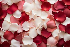 ai généré rouge et blanc Rose pétales. la Saint-Valentin journée Contexte. génératif ai photo