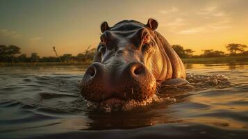 ai généré hippopotame haute qualité Contexte photo