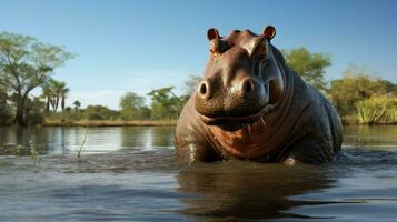 ai généré hippopotame haute qualité Contexte photo