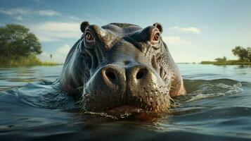 ai généré hippopotame haute qualité Contexte photo