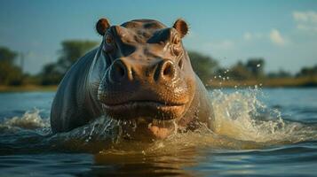 ai généré hippopotame haute qualité Contexte photo