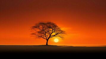 ai généré silhouette de arbre contre Orange ciel tranquille beauté photo