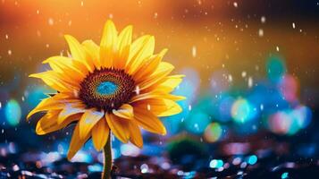 ai généré vibrant tournesol fleur dans couvert de rosée Prairie une brillant l'automne photo